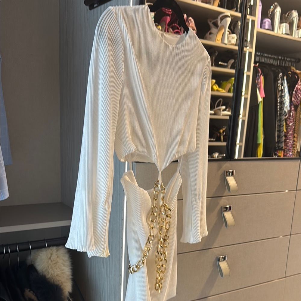 Elegant White Dress with Gold Chain Detail